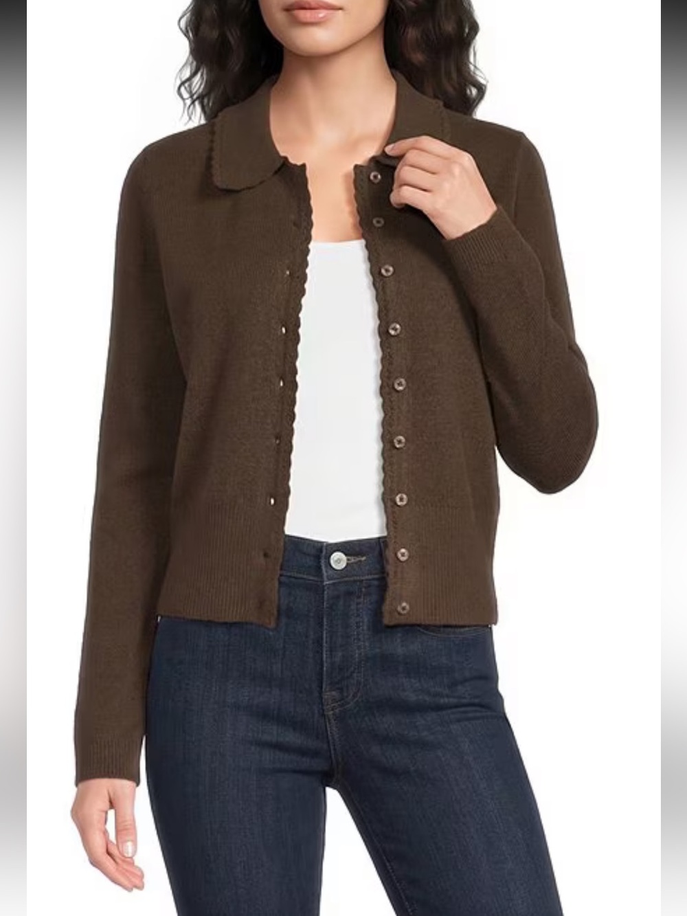 NWT🌷Lucky Brand Brown Knit Peter Pan Collar Long Sleeve Button Down Cardigan
